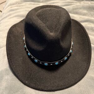 Black Cowboy Hat with Blue Accents
